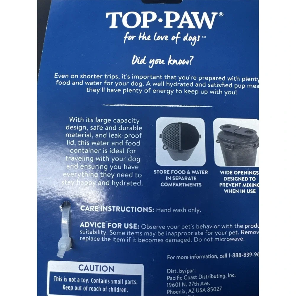 Top Paw For Travel Container For Dog 2-in-1 Food And‎ Water Leak Proof Portable
